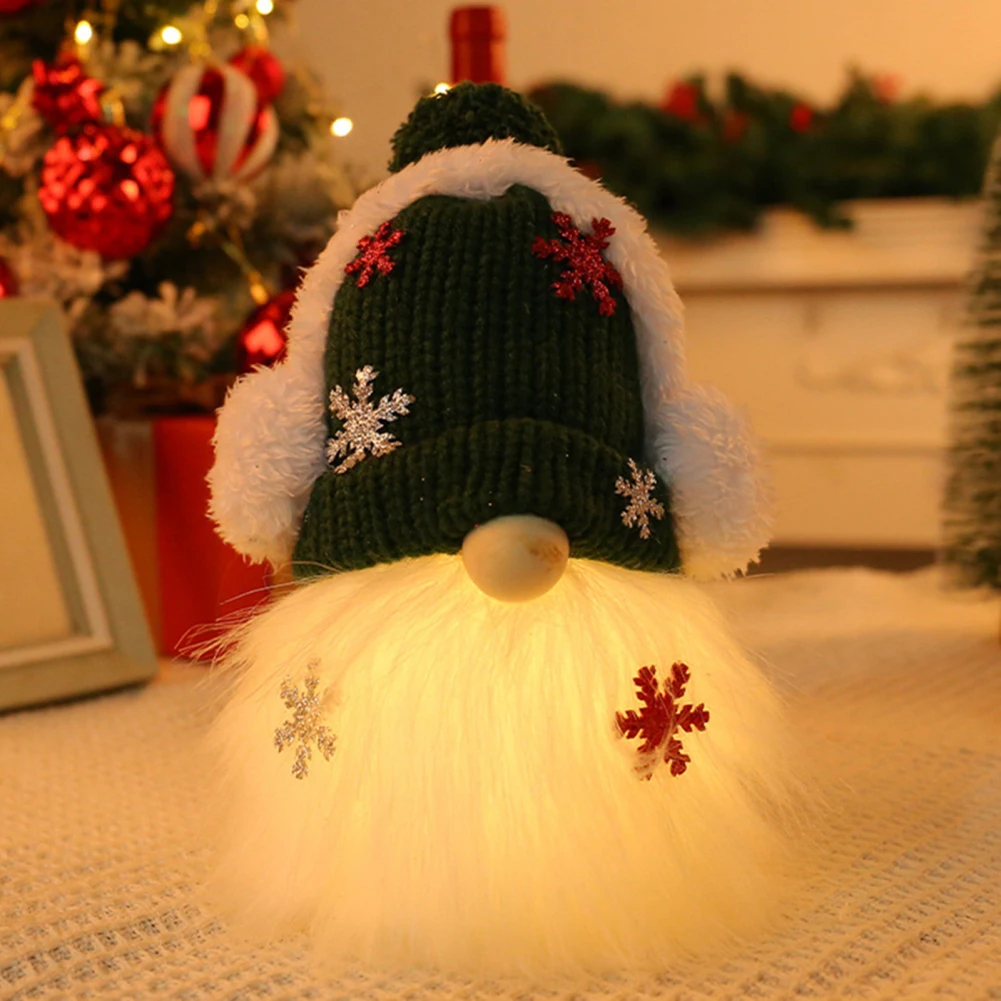 2pcs 8'' Christmas Glowing Knitted Hat Headset Dolls With LED Light Battery Operated Xmas Gifts For Christmas Decorations