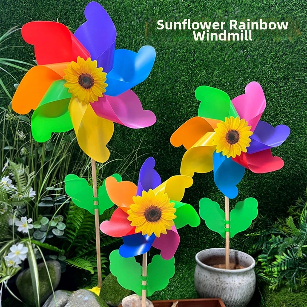 

21/29/37cm Sunflower Windmill Color Changing Multistyles Rotating Wind Spinner Transparent Laser Dazzling Windmill