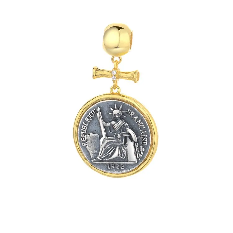 N13 ZFSILVER 925 Silver Fashion Statue Liberty Retro Gold Ancient Coin Necklace Pendant Without Chain Women Wedding Jewelry Girl