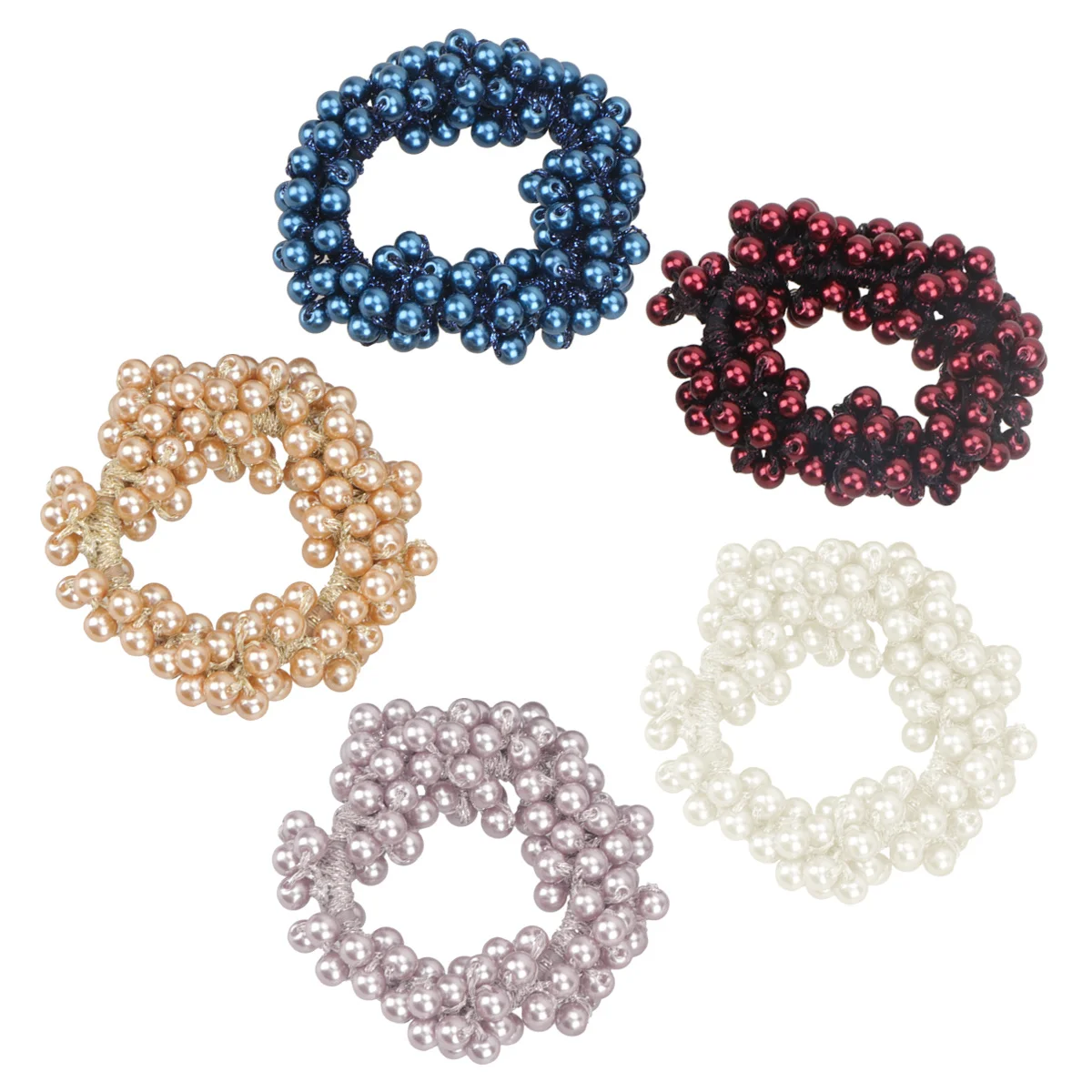 

5 pcs Pearl Tie Stretch Beaded Ring For Women Girls Mixed Color Ponytail Holder Hair Rope Girl Stretch Hair Tie
