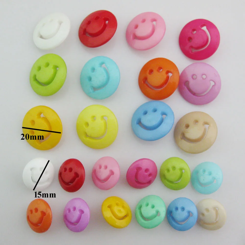 NBNNNV 15MM/20MM Fashion Buttons Shank Plastic Smile Face Mixed Colors 50Pcs DIY Sewing Kids Clothes Button Craft Accessory