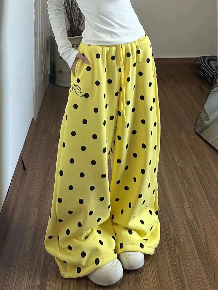 Y2K Retro Dot Sweatpants Women High Waist Hip Hop Harajuku Streetwear Wide Leg Pants American Loose Spring Vintage Bf Trousers