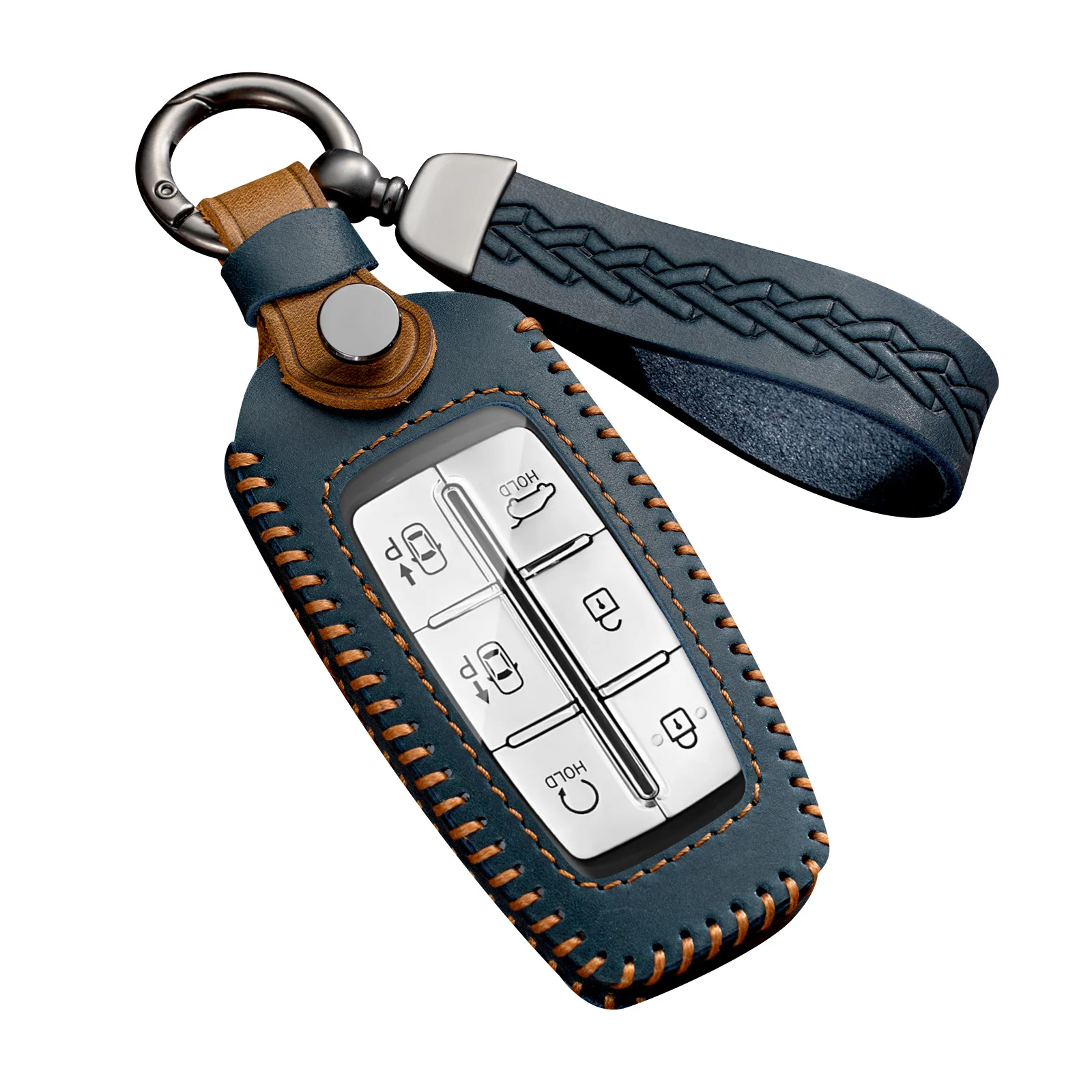 Handmade Genuine Leather Fob Car Key Case Holder Cover For Hyundai Genesis G80 GV70 GV80 2019 2020 Interior Accessories