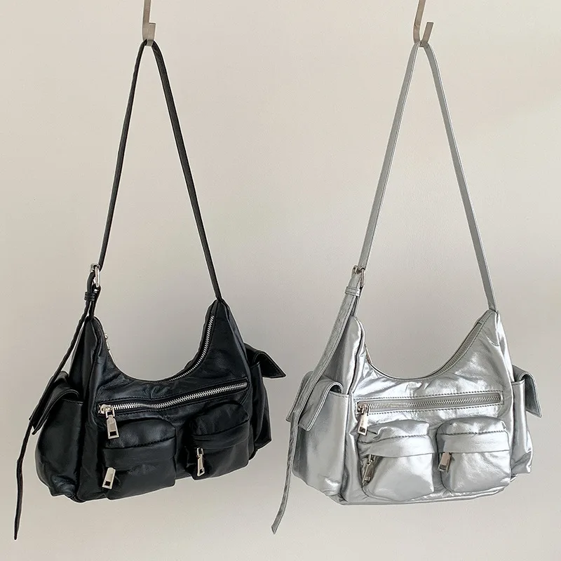 

Large Capacity Sling Bags Women's Multi-Pocket Satchel Leather Retro Commuting Shoulder Bag Ladies Solid Versatile Crossbody Bag