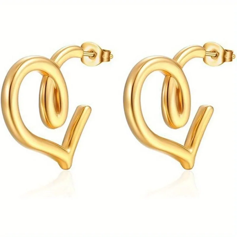 1pair Fashion And Retro Hollow Heart Stud Copper Earrings, Versatile And Easy-to-wear, Combine Well With Any Outfit