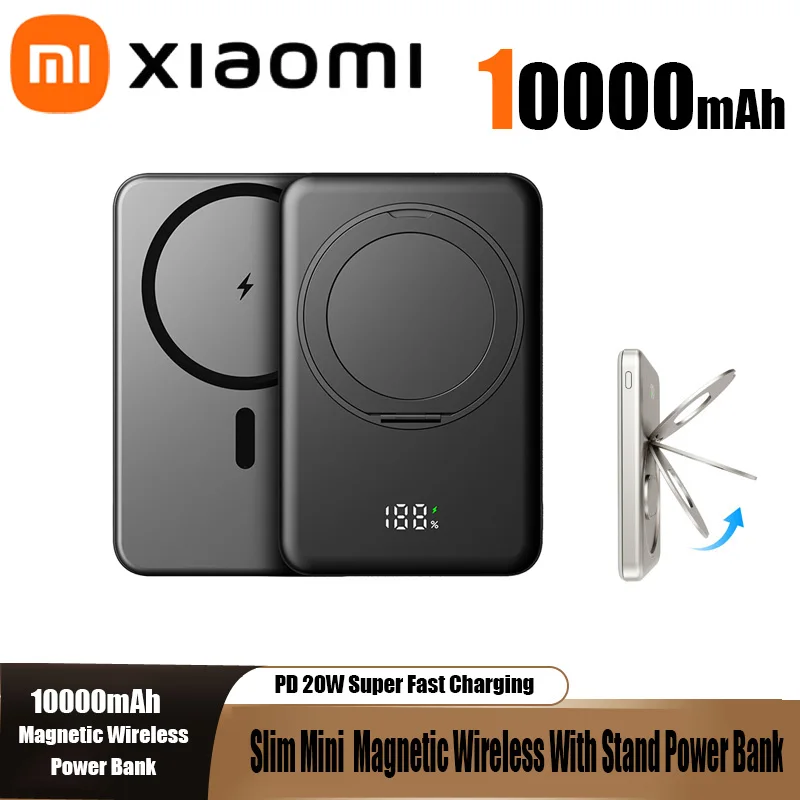 

Xiaomi 10000mAh Slim Mini Magnetic Wireless Power Bank PD 20W Fast Charger Stand Portable External Battery For iPhone Samsung