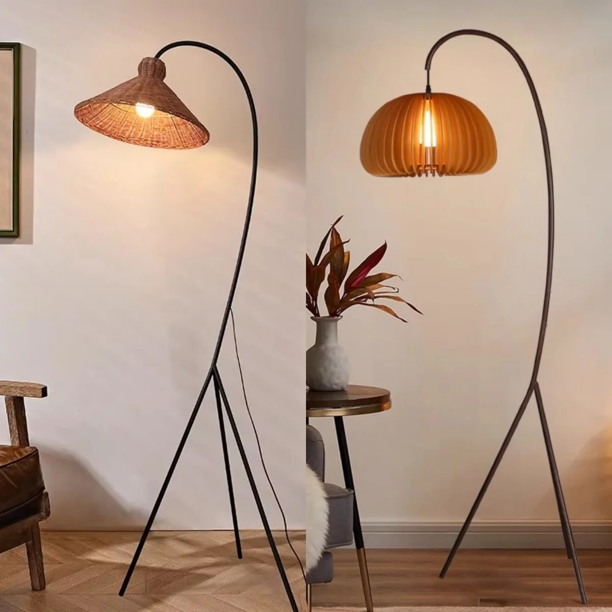Homestay Living Room Light Bedroom Home Lighting Decor Fixtures LED Lamp Modern Nordic Minimalism Rattan Art Sofa E27 Floor Lamp