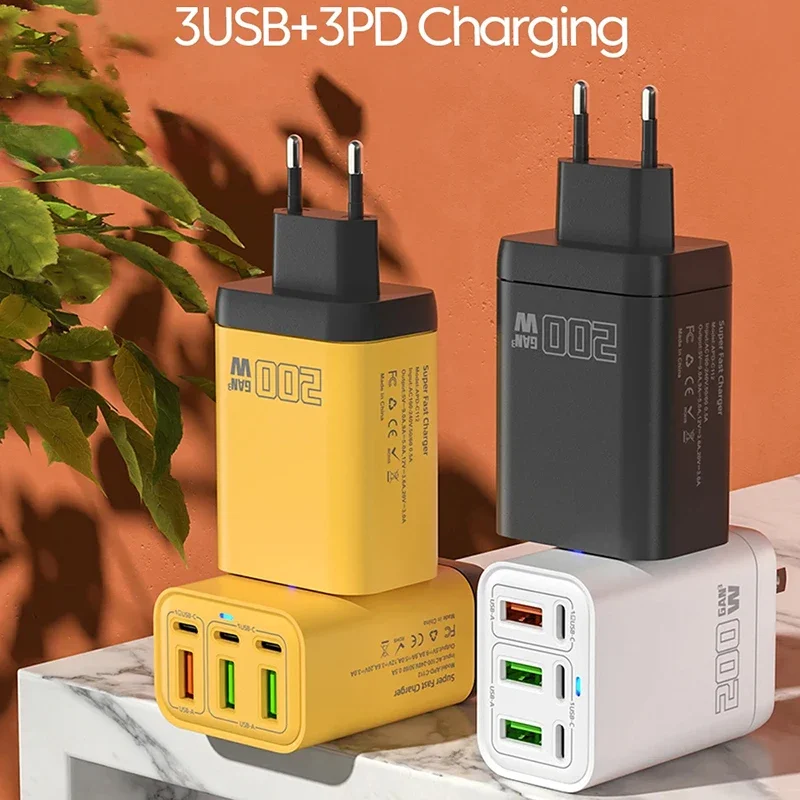 شاحن Xiaomi 200W 6 Port USB شحن سريع للغاية USB-C Type C محول شاحن الهاتف المحمول لهاتف iPhone Samsung Xiaomi #4