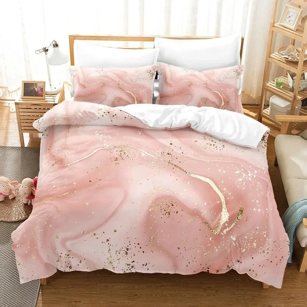 

Golden Marble Pink Bedding Set 3d Duvet Cover Sets Comforter Bed Linen Twin Queen King Single Size Room Decor Kids Adult Modern