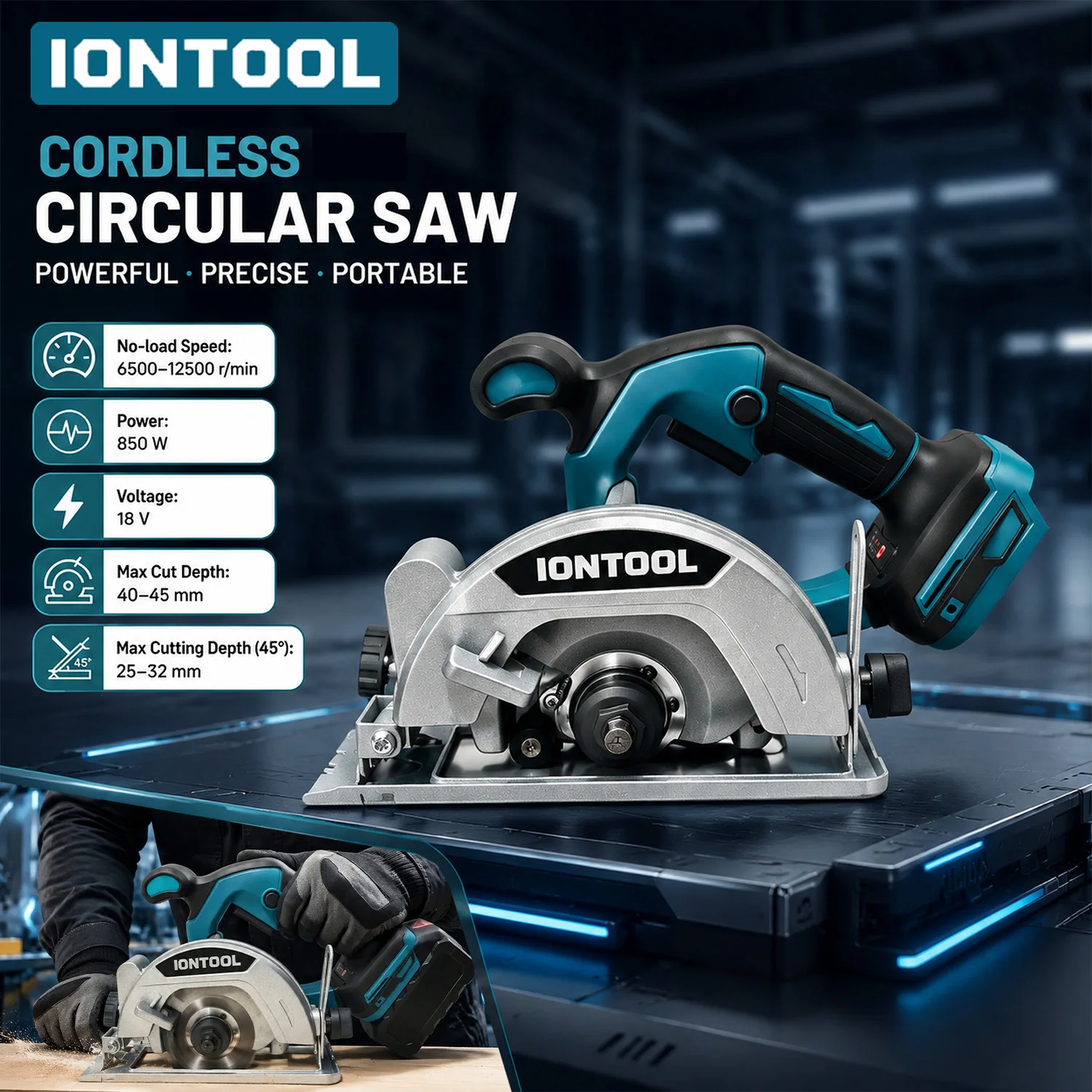 IONTOOL Cordless Circular Saw 140mm For Wooden Shelf Board Cutting and Cabinet Panel Trimming and Bookcase Back Panel Fitting