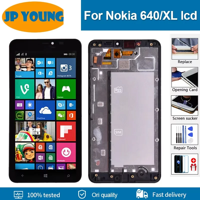 Display original 5.7 "para nokia lumia 640 xl display lcd tela de toque digitador assembléia substituição com quadro para lumia 640xl