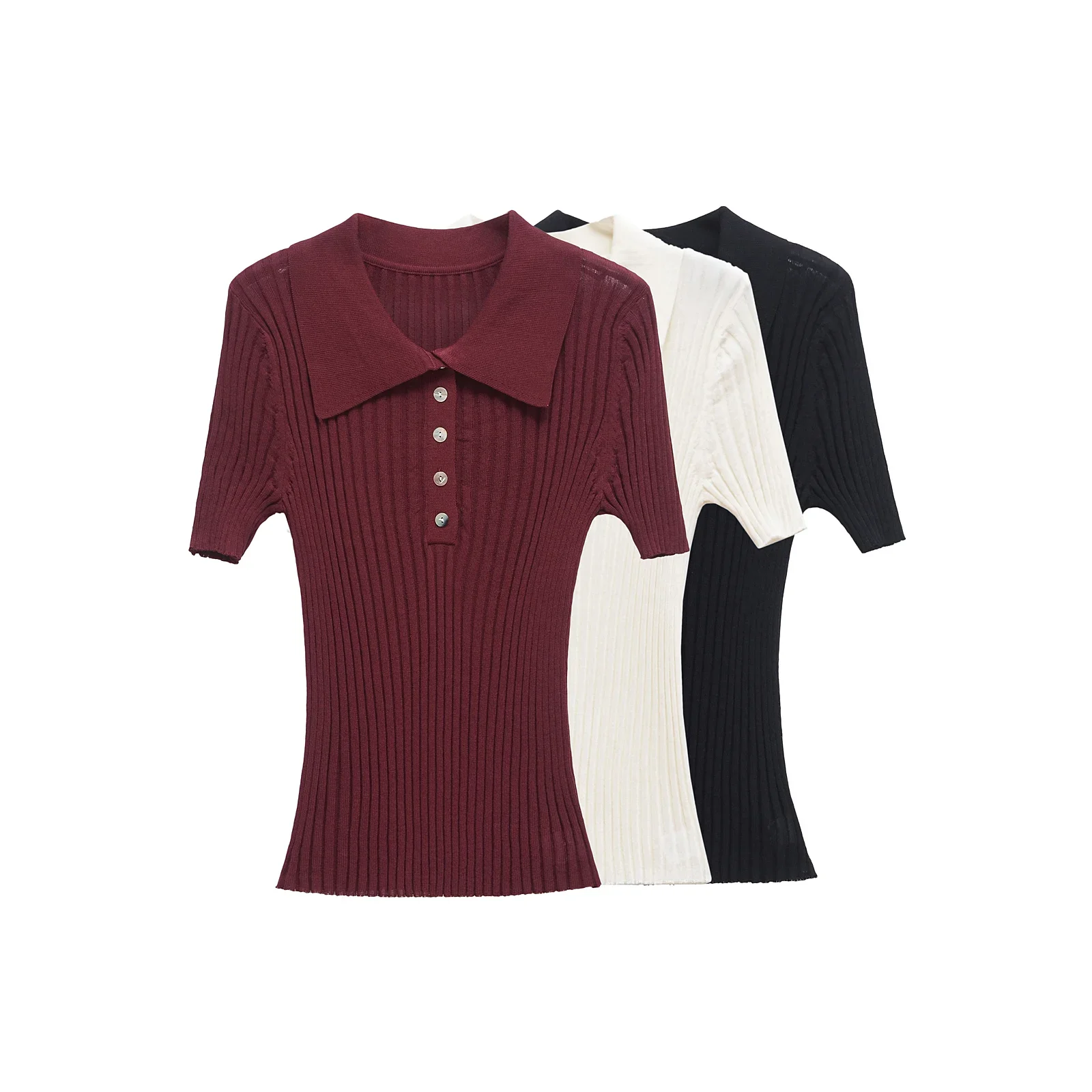 Frauen Frühling Sommer Koreanischen Stil Stricken T-shirts frauen Cropped Top Solide Polo Shirt Kurzarm Y2k Frau Kleidung 9598124