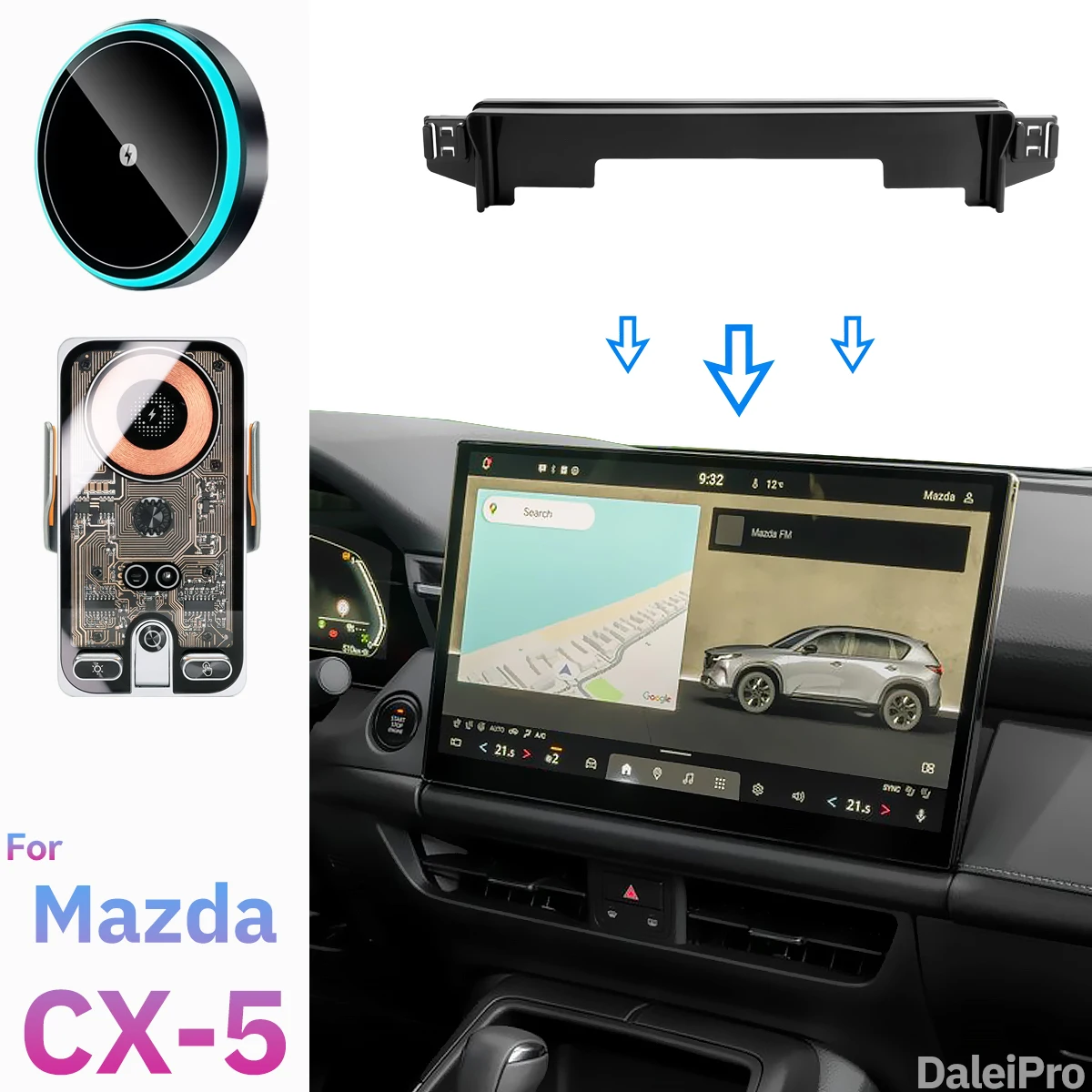RHD LHD For Mazda cx5 2026 Dual Car Phone Holder Screen Fixed Clip Wireless Charger Phone Mount Qi Phone Charger Mount for CX-5