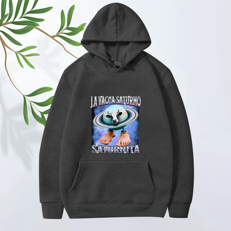 Italian Brain La Vacca Saturno Saturnita Funny Cow Meme hoodie men women vintage Long sleeve streetwear print oversized unisex