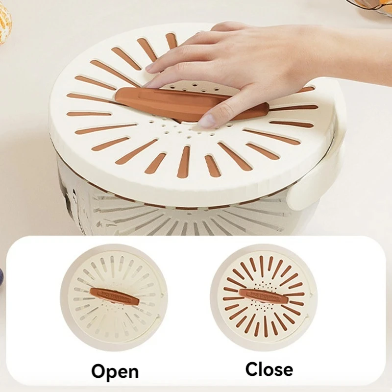 Plastic Fruit Drain Basket with Lid Foldable Handle Colander Vegetable Drainer Crisper Portable Fridge Food Storage Container