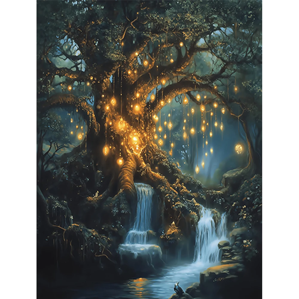 Fantastical Tree Realm  DIY Acrylic Digital Painting Kit for Beginners Home Wall Decor  Frame Not Included