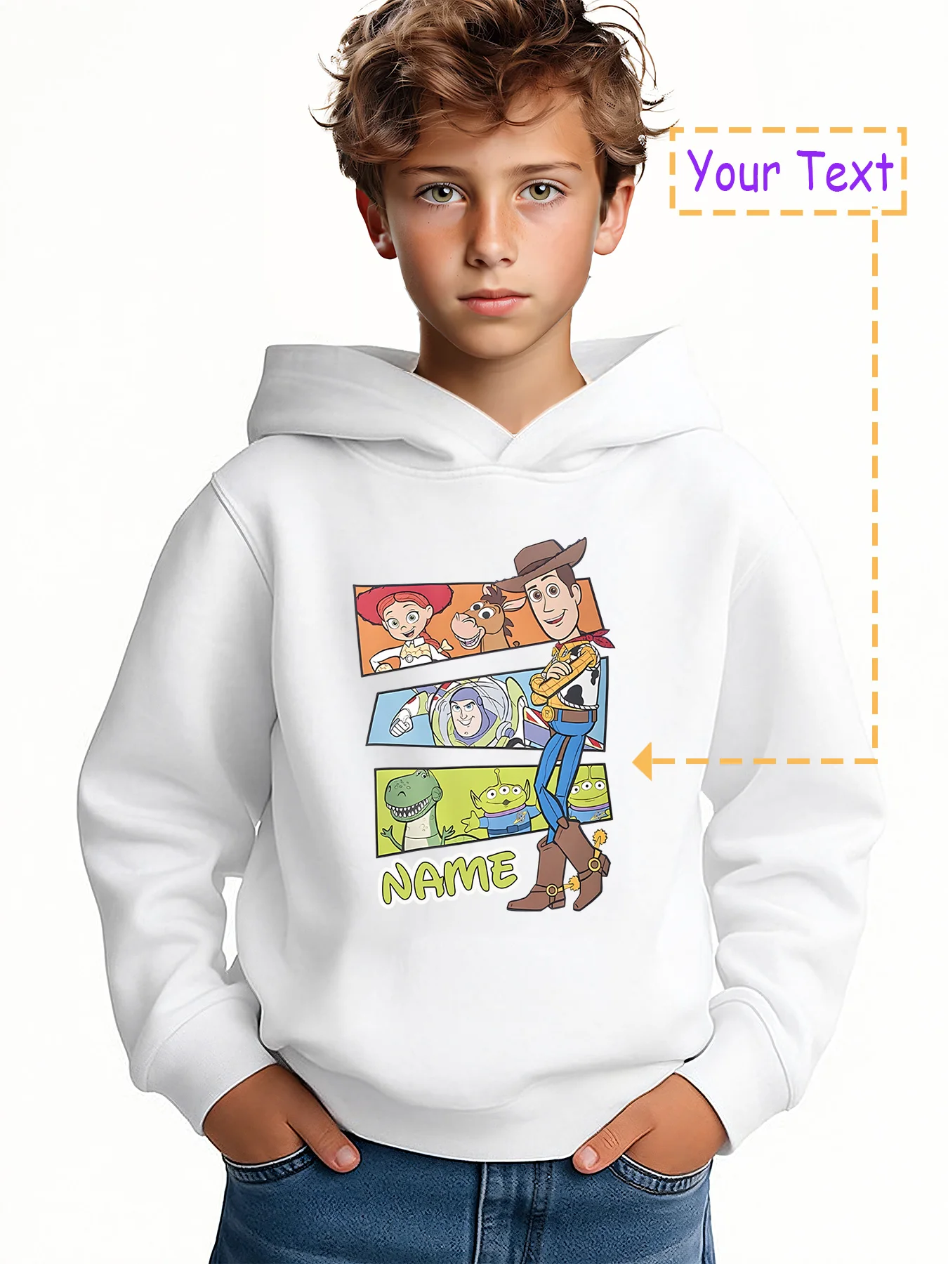 سترة MINISO Woody's Toy Hoodie - تتميز وودي كشخصية رئيسية من Toy Story، وقابلة للتخصيص مع "الاسم". هذه قصة الالعاب-إنسبي #3