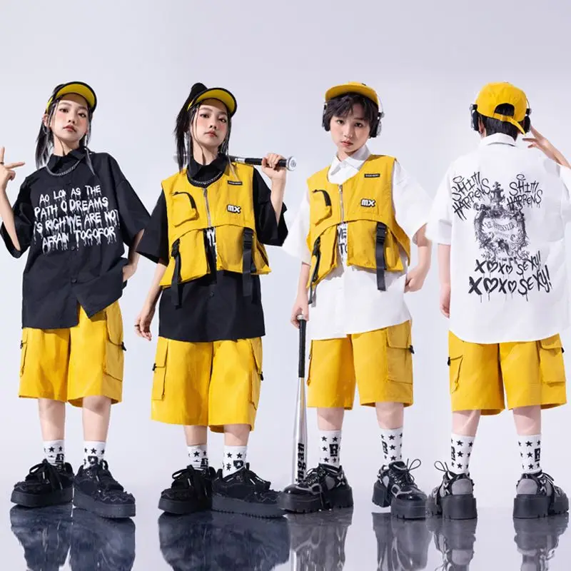 Hip Hop Dance Costumes For Girls Loose T-Shirt Shorts Streetwear Boys Jazz Performance Stage Rave Clothes