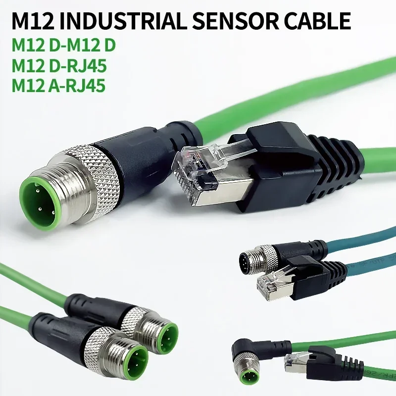 M12 to RJ45 Industrial Ethernet Cables 4 Pin D Coded 8 Pin A Coded Straight Elbow M12 to M12 Network Leads 1M 2M 10M Cable Types