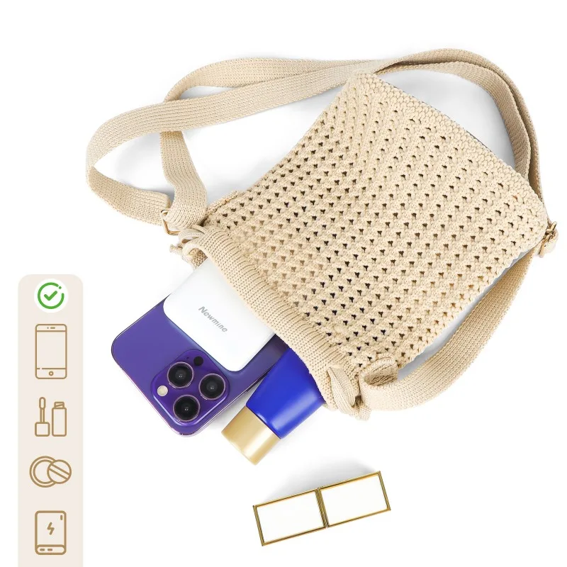 1pcs Women's Straw Crossbody Bag with Drawstring Shoulder Crossbody Bag Beach Shoulder Bag Portable Storage Bag