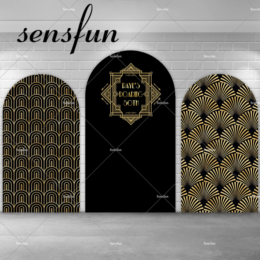 Black and Gold Man Woman Adult Birthday Party Chiara Arch Backdrop Cover Gatsby Wedding Party Background Photo Prop Customized