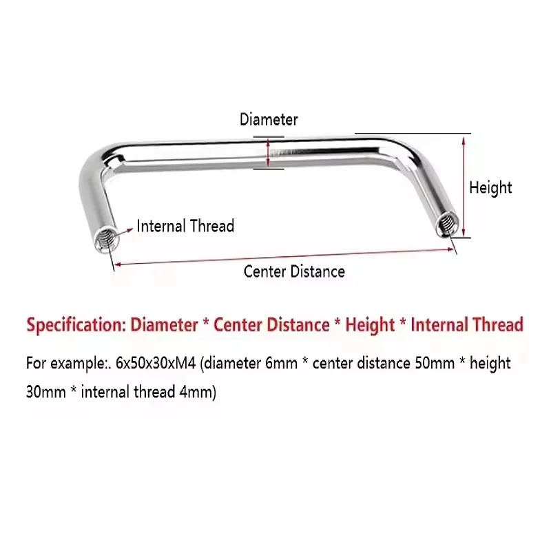 M4 ~ M8 304 Stainless Steel Innerl Thread U-Shaped Double Curved Handle Solid Handle For Wardrobe Door Cabinet Industrial Welded