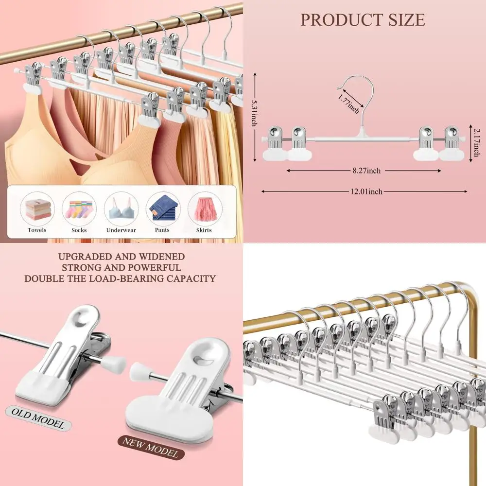 

50-Pack Non-Slip Wide Clip Hangers for Skirts, Pants, Jeans, Shorts - 12 Inch White Space-Saving Heavy Duty