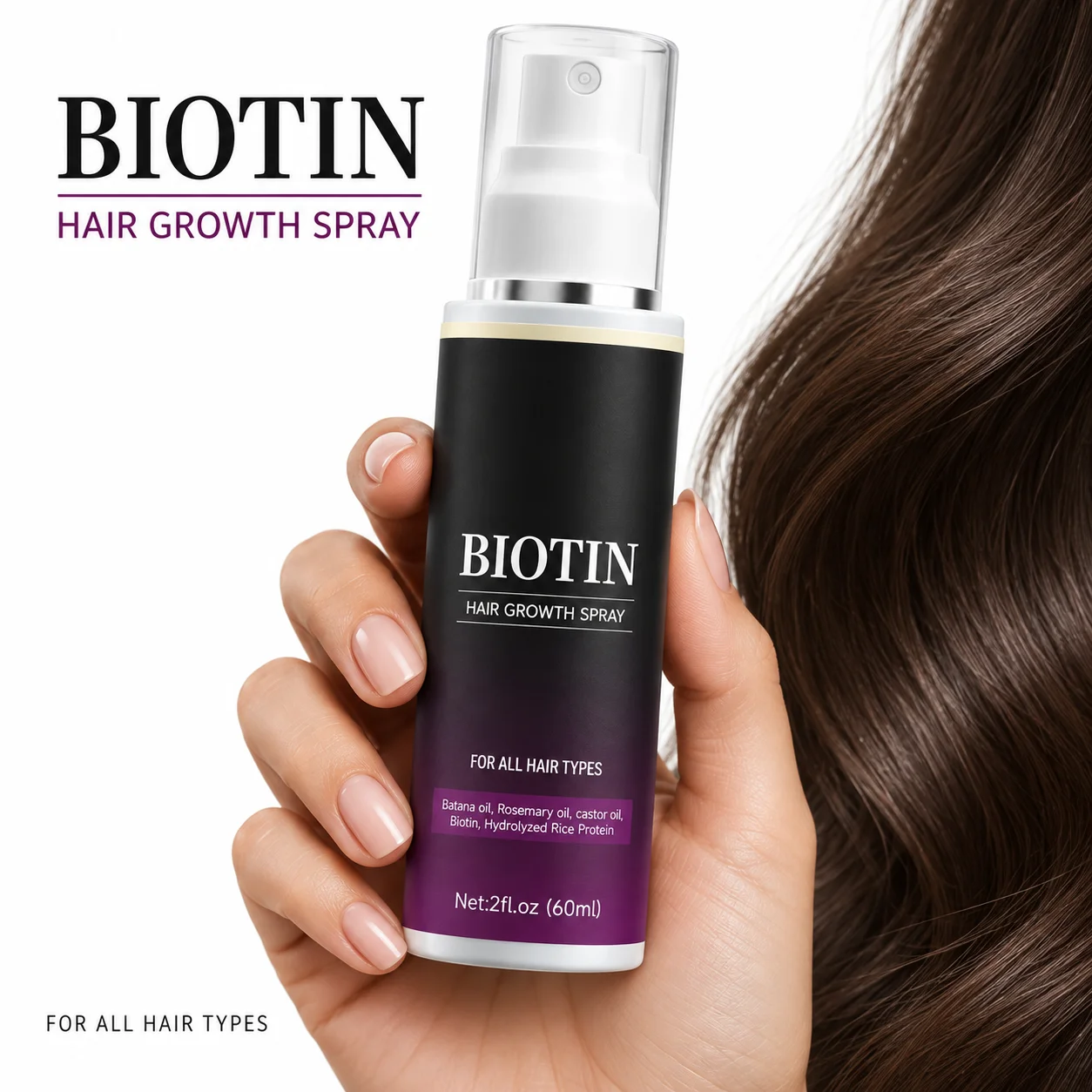 Biotin Hair Renewal Spray Rice Protein and Rosemary Oil Leave In Hair Care for Stronger Smoother Fuller Looking Hair