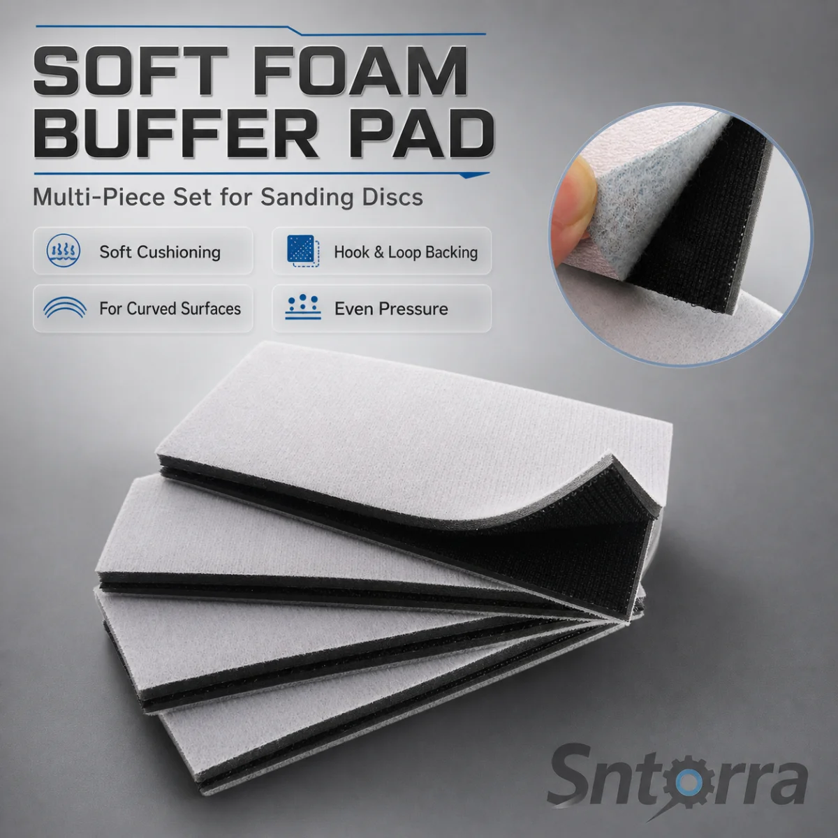 Soft Foam Interface Pad with Hook & Loop Backing, Curved Surface Sanding Buffer Pad for Sandpaper Polishing and Finishing