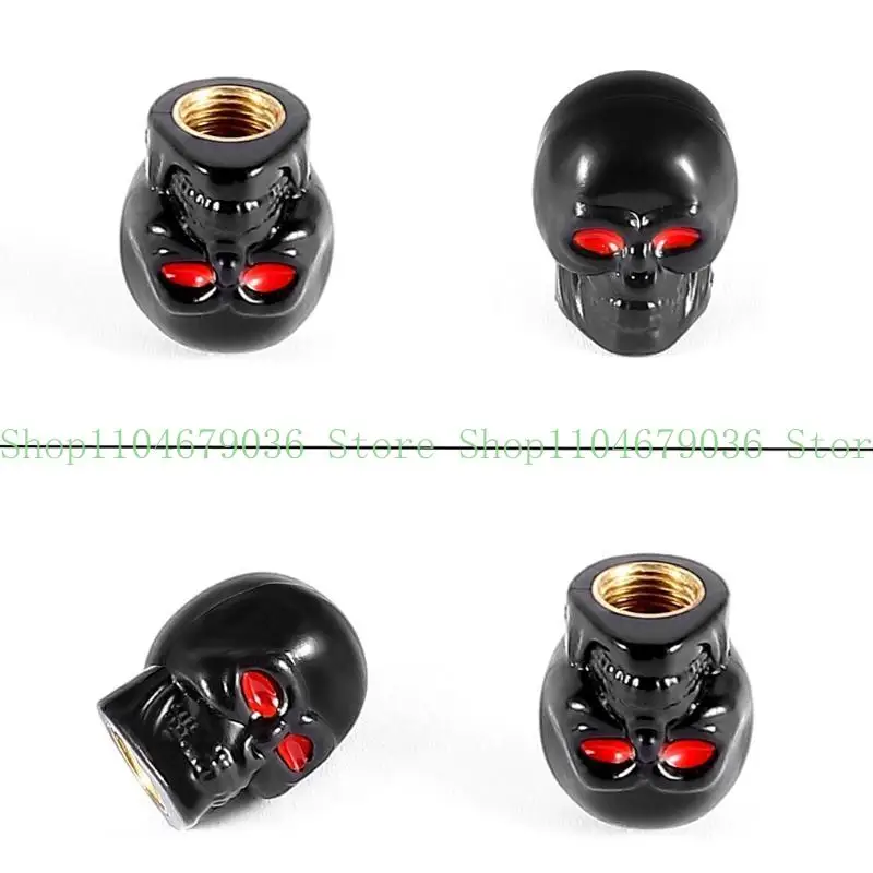 652F 4Pcs Anti-rust Car Skull Tire Valve-Caps Wheel Stem Air Cap Airtight Covers