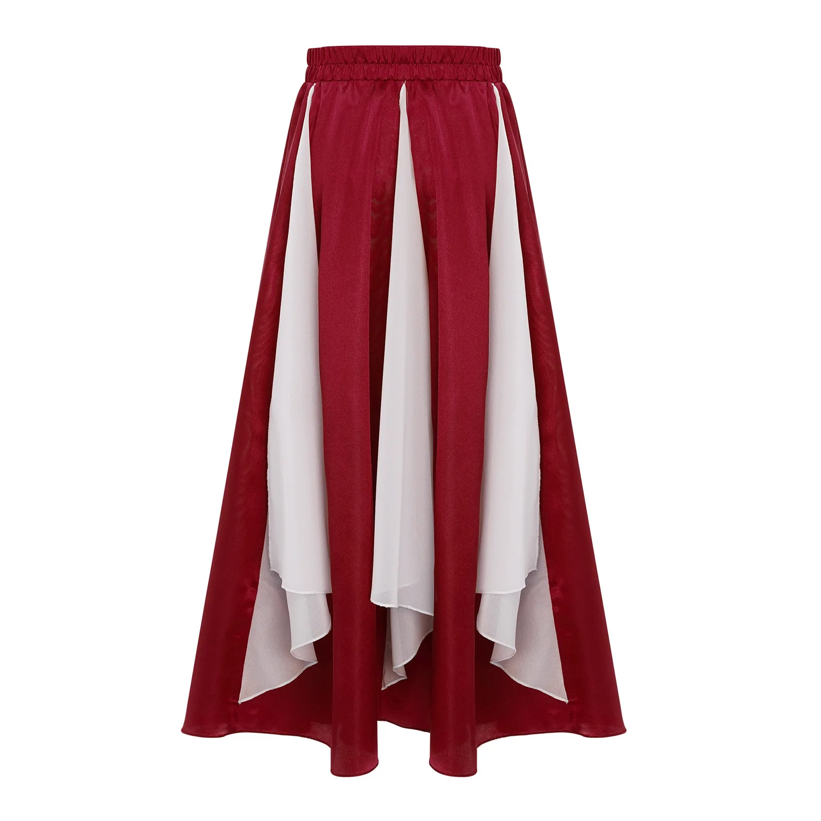 Gonne da ballo per bambini e ragazze, culto, performance sul palco, costume da flamenco, gonna in raso con pannello in chiffon con orlo largo e blocchi di colore