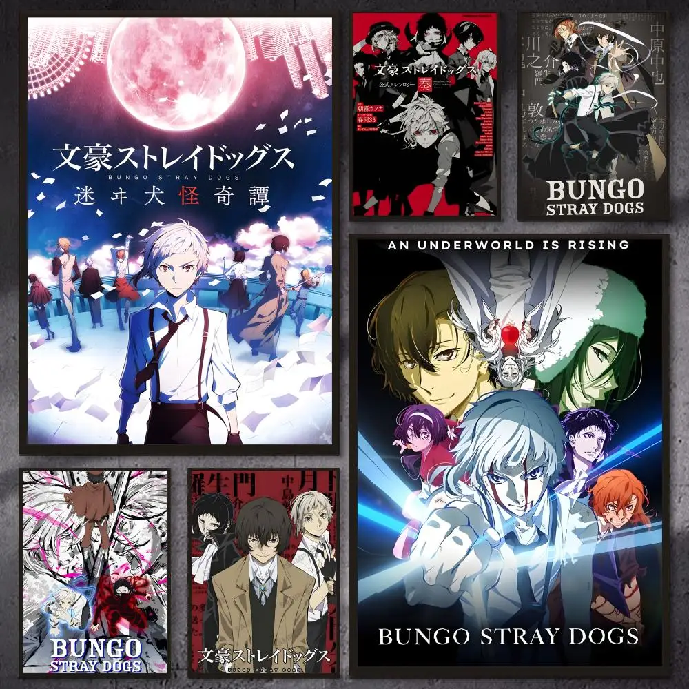 Póster de anime B-bungo Stray DogsS, arte de pared versátil, impermeable, autoadhesivo, decoración para cualquier espacio, regalo ideal
