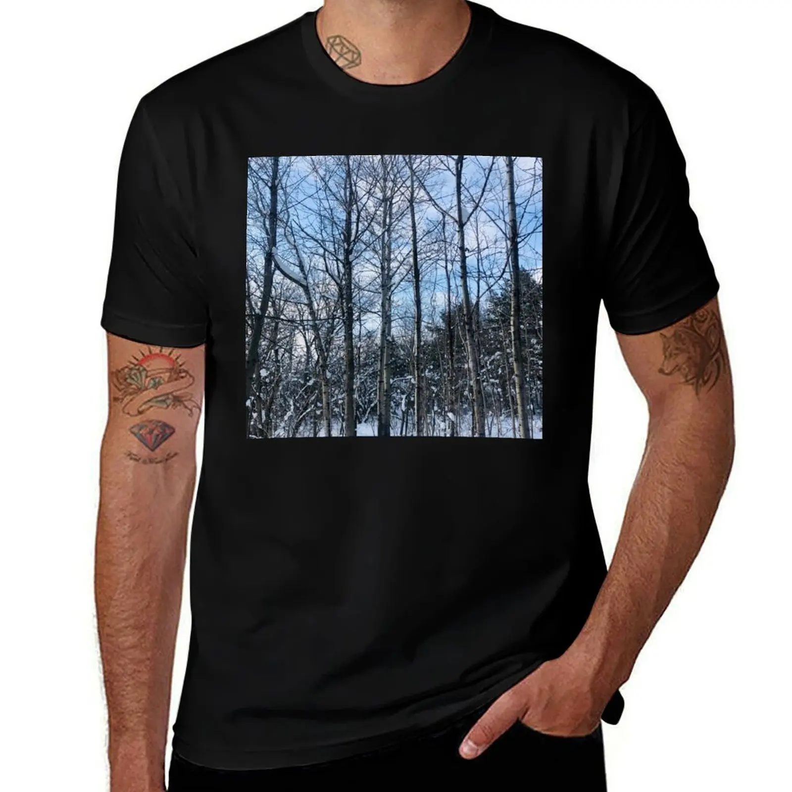 Tall Naked Trees During Winter T-Shirt Basic Daily Outfit Short Sleeve Tee T-Shirt