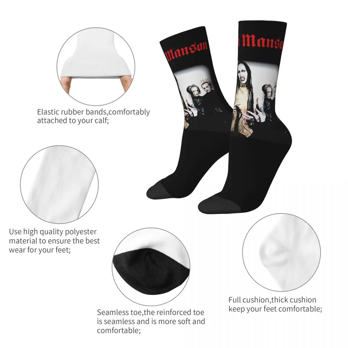 Autumn Winter Funny Men's Women's Marilyn Manson Music Rock Socks Industrial Metal Sweat Absorbing Soccer Socks