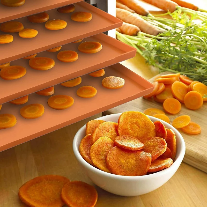 Silicone Dehydrator Trays For Making Fruit Leather With Raised Edge Reusable Silicone Mats Orange 6PCS