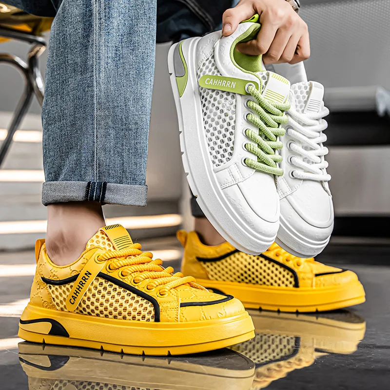 

Original Designer Platform Sneakers for Men Hollowed Yellow Casual Sneaker Men New Trendy Board Shoes for Man Zapatos De Hombre