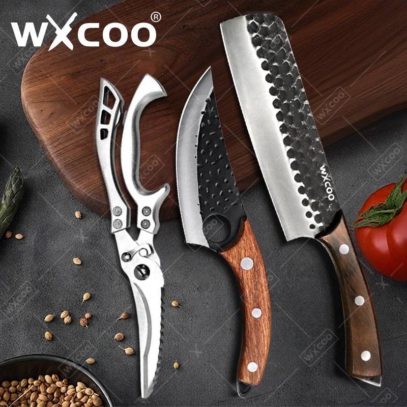 WXCOO Professionelles japanisches Messer, Küchenmesser, Kohlenstoffstahl, Santoku-Peeling, japanische Küchenkochmesser, Werkzeuge, Holzgriff