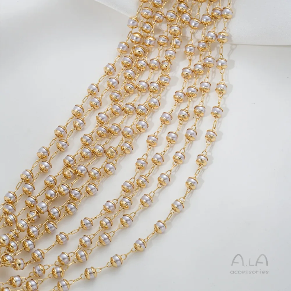 14K الذهب اللون حبة قبعة زهرة حامل حقيبة تقليد اللؤلؤ اليدوية سلسلة DIY اليدوية سوار قلادة مجوهرات سلسلة فضفاضة #4