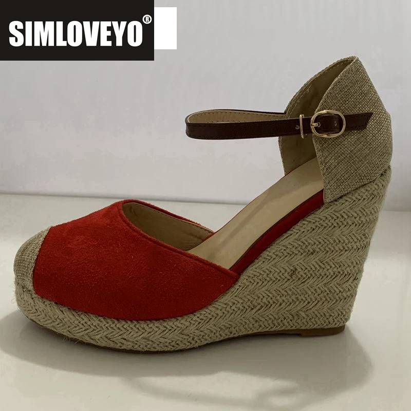 SIMLOVEYO, alpargatas para mujer, sandalias con cuña para mujer, tacones altos, plataforma, sandalia con correa tejida bohemia, zapatos de tacón rojos, talla 34-43 A2096