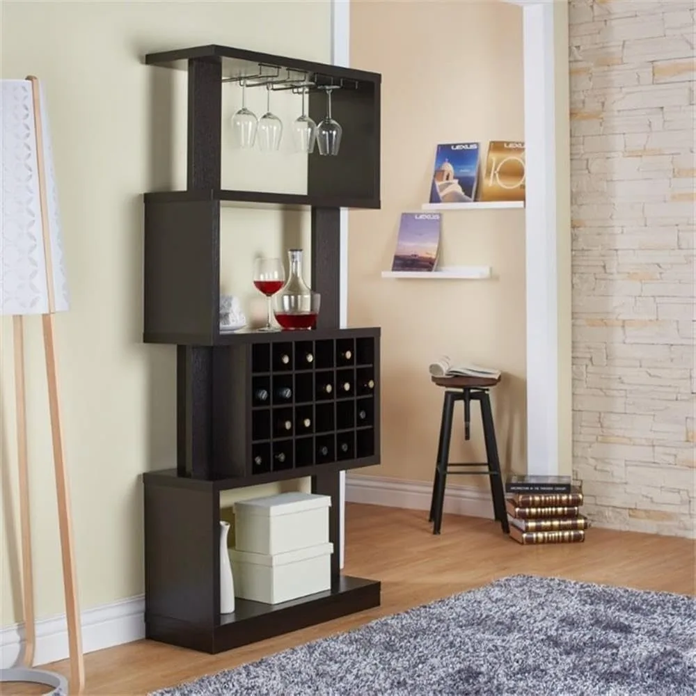 ตู้เก็บไวน์ไม้สไตล์ทรานซิชันสีคาปูชิโน่