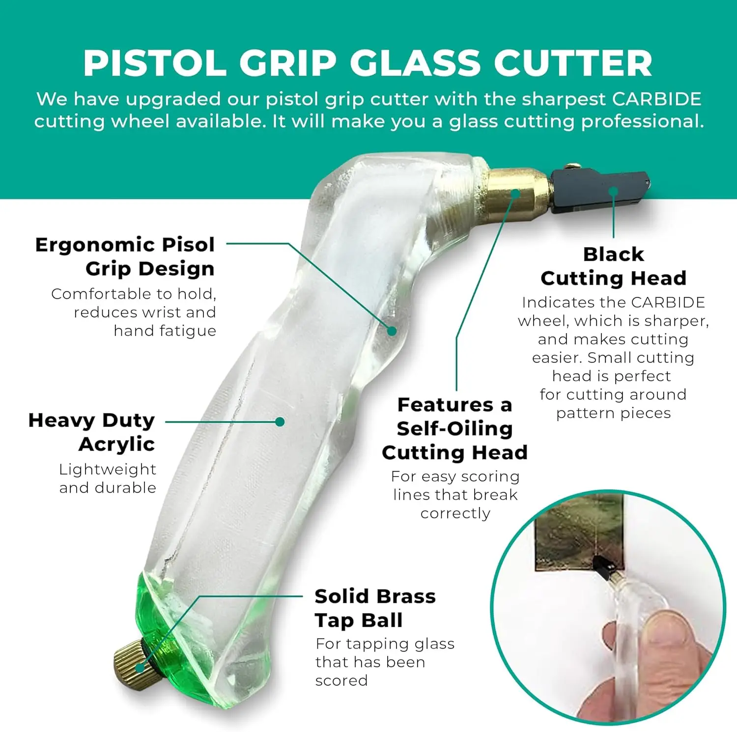 Professional Eight PC Stained Glass Tool Kit with Instructional Video, Oil Fillable Pistol and Pencil Grip Cutter, 1” Running Pl