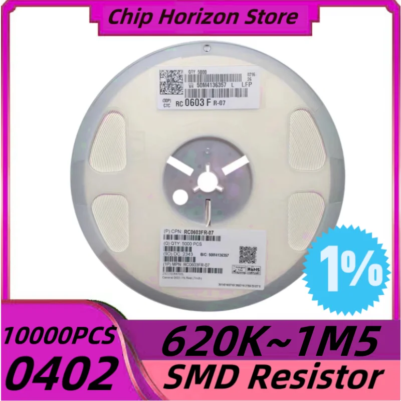 

10000PCS 0402 SMD Resistor 620K~1M5 1% 680K750K820K910K1M1M2 1M3 Ohm Chip Resistor 1/16W New