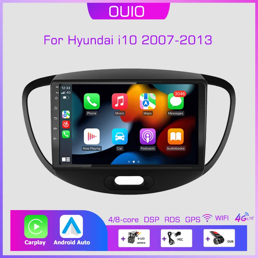 

2din Android10 Car Radio Multimedia Player Carplay Auto GPS Navigation DSP RDS BT NO DVD For Hyundai i10 Grand I10 2007-2013