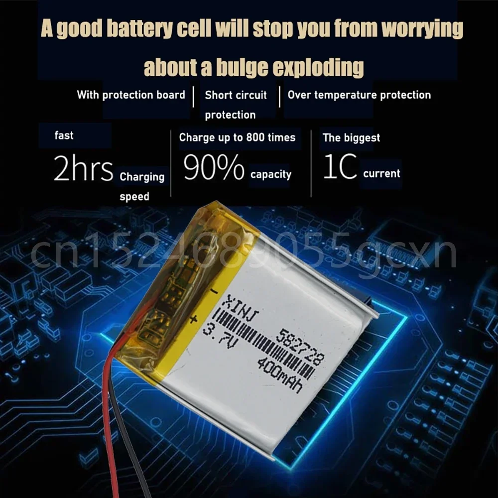 400mAh 3,7V 582728   Bateria recarregável de polímero de lítio li-po li-ion para smartwatch gps pda notebook alto-falante bluetooth mp4