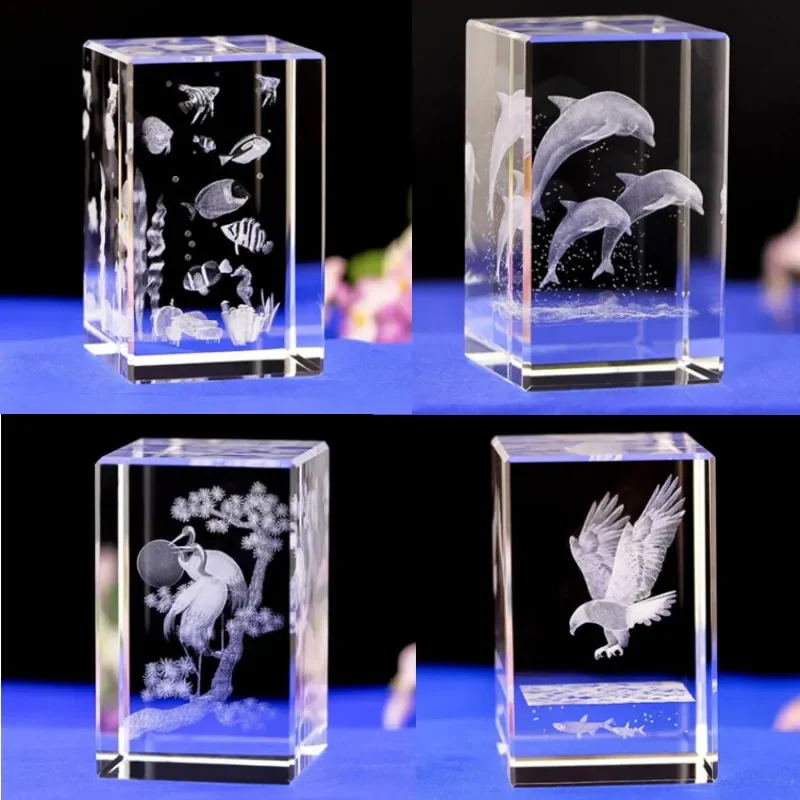 3D Laser Crystal Jellyfish Dolphin Turtle Marine Life Figurines for Home Decoration Mini Ocean Animal RoomOffice Ornament Crafts