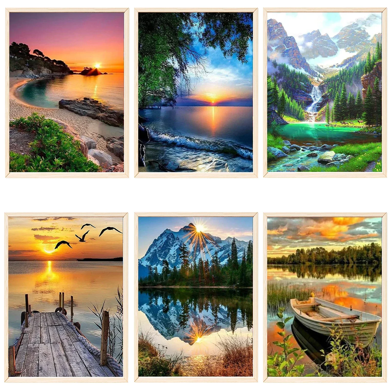 

6 Pcs Paint By Numbers Kit for Adults Landscape, DIY Acrylic Digital Oil Painting Art on Canvas Wall Decor Gift No Frame