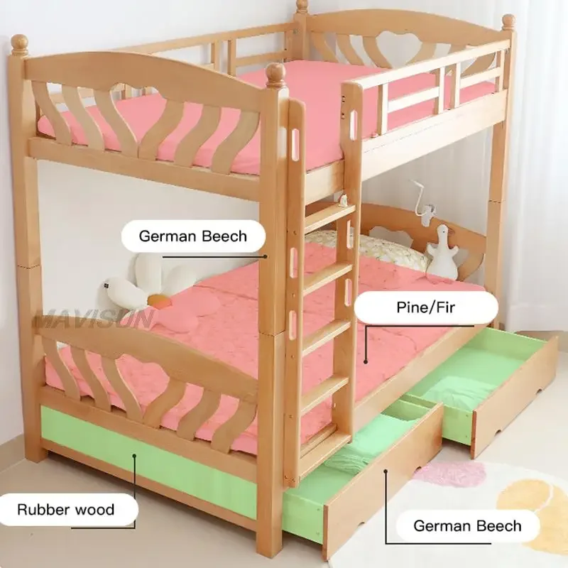 

Деревянная двухъярусная кровать из немецкого бука для хранения, детская мебель, лестница в японском стиле, кровать для защиты окружающей среды, прочная комбинация