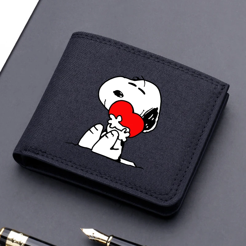 Snoopys Canvas Wallet Cartoon Dog Short Folding Purse Cute Boy Card Holder Fashion Kids Coin Photo Case Birthday Gifts