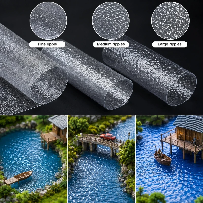 3pcs Sand Table Building Model Material, Transparent Water Pattern Paper, Landscape Water Feature Paper