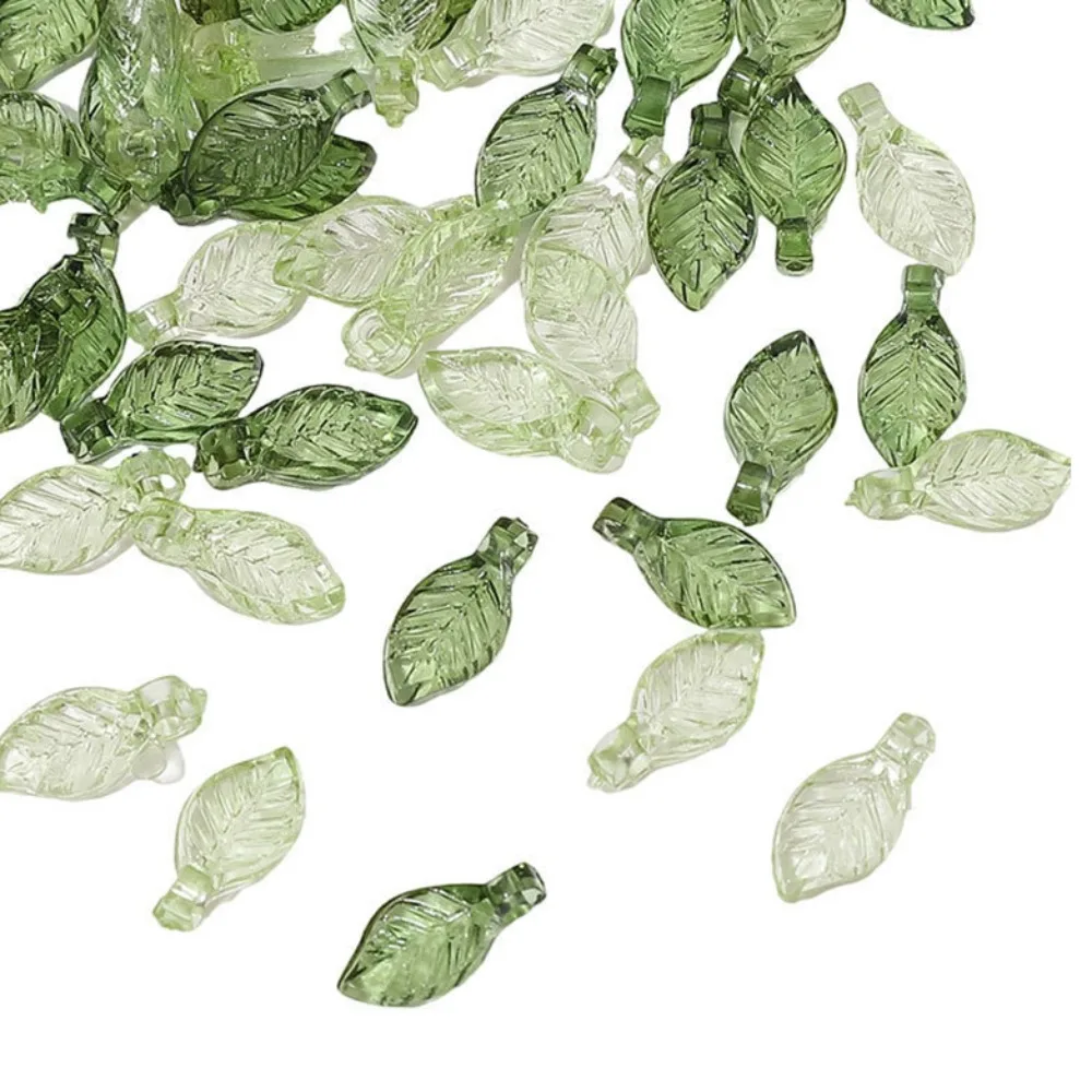 Leaf Shape Green Transparent Leaf Shape Beads Acrylic Beads Transparent Green Acrylic Leaf Beads Green Charm